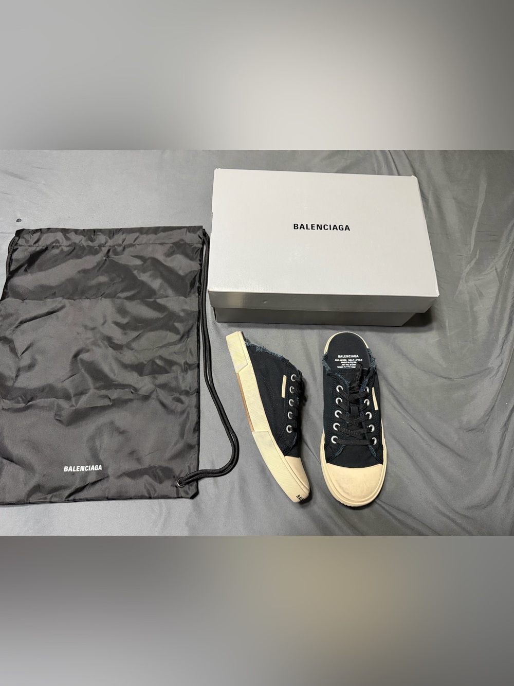 Balenciaga Distressed Canvas Paris Sneaker Mule Black Sz 40